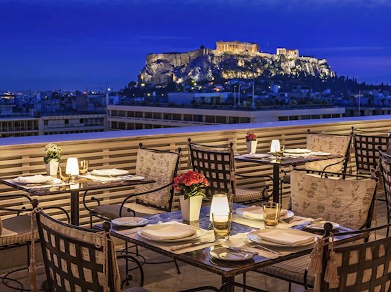 night view to the acropolis from Tudor Hall restaurant 