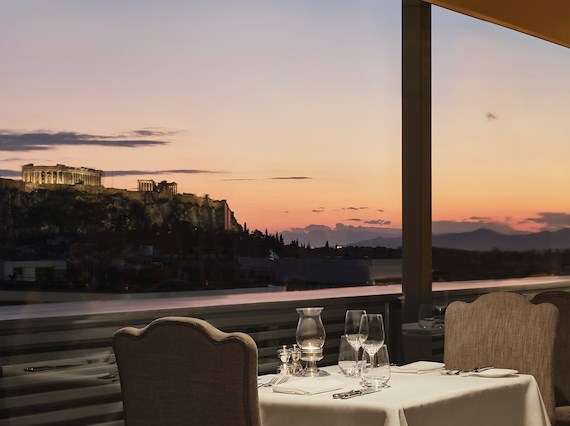 night view to the acropolis from Tudor Hall restaurant